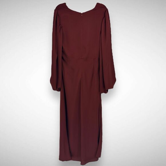 Shona Joy Luxe Twist Ballon Sleeve Cut Out Midi Dress Size US 10 AU 14 Sangria - Picture 4 of 10